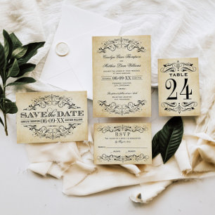Invitation Vintage Rustic Black Flourish Mariage