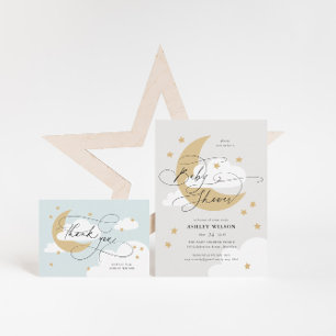 Carte D'accompagnement Lune et étoiles Gris Demande de réservation Baby s