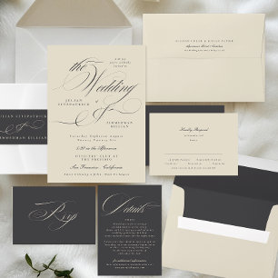 Cartons Réponse Élégant Script Beige Charbon Formal Le Mariage