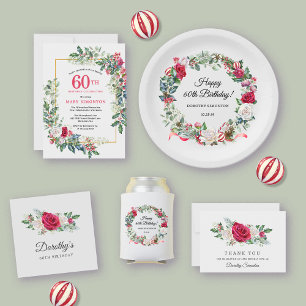 Invitation Rose blanche rouge Floral Holly 60e fête d'anniver