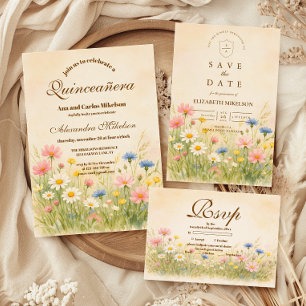 Save The Date Prairie de Fleurs Sauvages Or Quinceañera