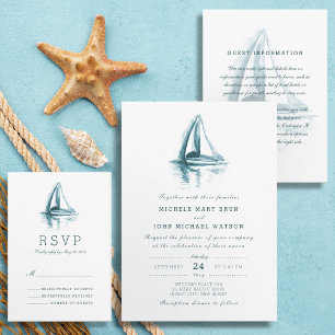 Faire-part de mariage nautique Watercolor