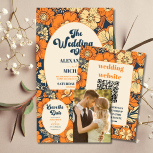 Invitation QR Code coloré Super rétro les années 70 Floral Ma