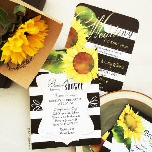 Invitation Mariage de tournesol moderne noir blanc rayures