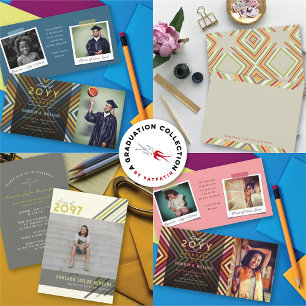 Invitation Bandes diagonales colorées Photo Graduation Party