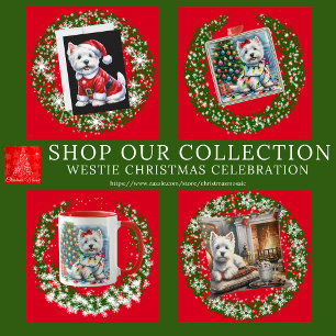 Westie Kerstmis Santa pak op zwart Feestdagenkaart