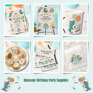 Poster Couleur d'eau douce Dinosaur fête d'anniversaire B
