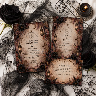 Elegante Boho Goth Huwelijk Bedankkaart