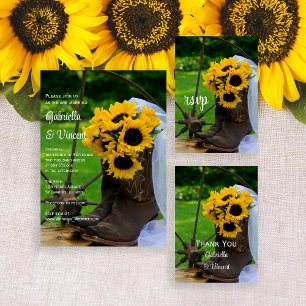Invitation Magnétique Rustic Sunflowers and Cowboy Boots Western Wedding