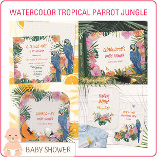 Carte De Remerciements Baby shower d'aquarelle de perroquet floral tropic