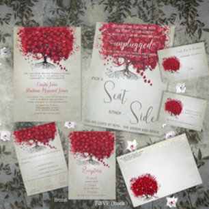 Invitation Elégante Forêt Rouge Coeur Leaf Mariage de l'arbre
