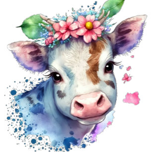 Invitation Aquarelle Cute Cow avec Florals Girl Baby shower