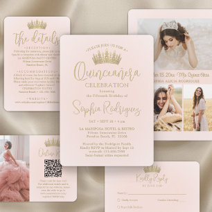 Invitation Simplement Elegant Quinceañera 3 Photo Blush Pink
