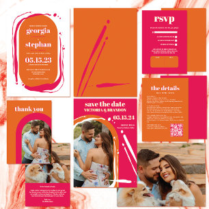 Save The Date Mariage d'arche rose rétro Bold Neon