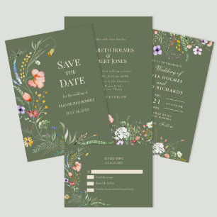 Invitation Fleur sauvage Sage vert Meadow Mariage photo perso
