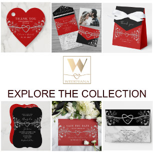 Invitation Tout En Un Code QR gothique noir et rouge Mariage