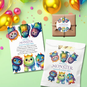 Invitation Cute Cudely Colorful Petits Monsters Anniversaire 