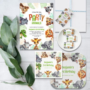Invitation Appelant Tous Les Animaux De Fête Mignonne Jungle 