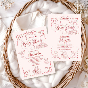 Invitation Baby shower Bow Jouets Roses
