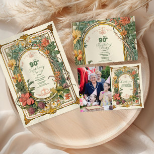 Invitation Vintage Floral Art Nouveau 90e anniversaire