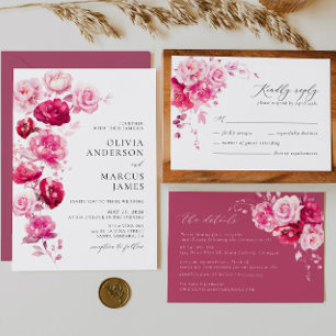 Carte De Remerciements Boho Magenta Hot rose Fête des mariées florale