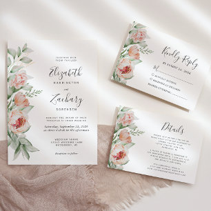 Cartons Réponse Mariage aquarelle florale printemps pêche rose