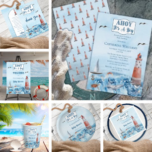 Invitation En Aluminium Ahoy C'est un phare Baby shower Océan Boy