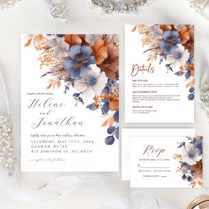 Cartons Réponse Élégant Mariage Floral Dusty Blue Rust
