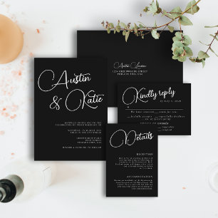 Invitation Tout En Un Monogramme noir et blanc minimaliste QR Code RSVP