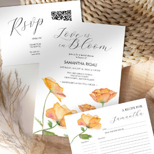 Invitation L'Amour Est En Fête des mariées Fleurie Orange Flo