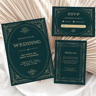 Cartons Réponse Déco moderne   Emerald Green et Champagne Mariage