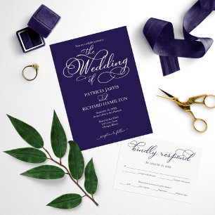 Invitation Élégant Mariage bleu et blanc marine