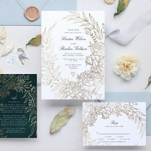 Carte D'accompagnement Fleur romantique modifiable Courbe Emerald Gold Fo