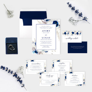 Invitation Elégant Mariage bleu & blanc