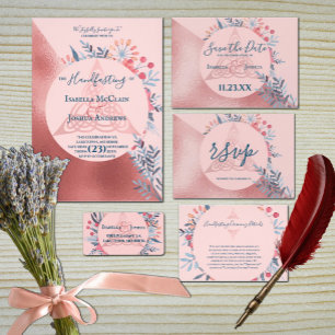 Faire-part Aquarelle rose Pearl Floral Pagan à la main