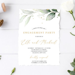 Invitation Eeucalyptus verdoyants et éclaboussures d'or maria