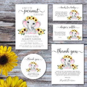 Invitation Fleurs de soleil éléphant Aquarelle rose Bébé arro