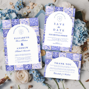Delfts Blauwe Patchwork Porselein Bruiloft Kaart