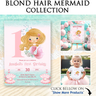 Papier Cadeau Petite fille sirène blonde cheveux rose