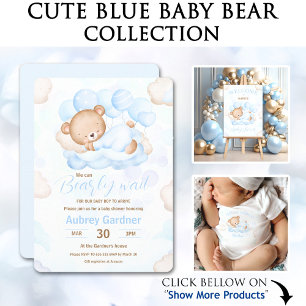 Baby Boy Blue Bear Faire-part Card