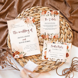 Cartons Réponse Boho orange rustique   Mariage d'aquarelle
