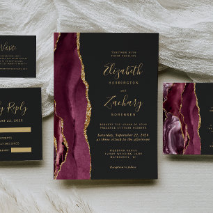 Moderne Bourgogne Or Agate Faire-part de mariage f