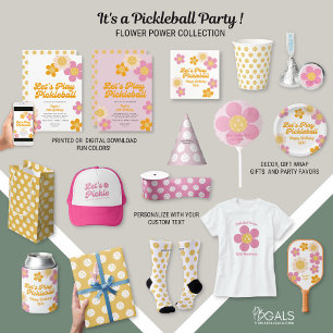 Invitation Pickleball Party Super Retro Rose Orange Fleurs