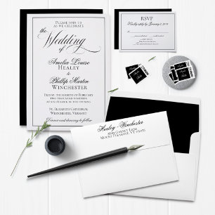 Invitation Mariage noir blanc élégant moderne