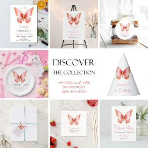 Invitation Filles mignonne papillon rose 1er fête d'anniversa