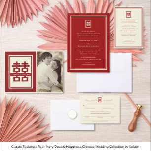Invitation Rectangle classique Double Bonheur Mariage chinois