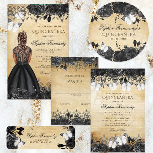 Cartons Réponse Élégant Rustique Vintage Floral noir