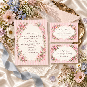 Roze Wilde Bloem Baby Shower Luier Raffle Informatiekaartje