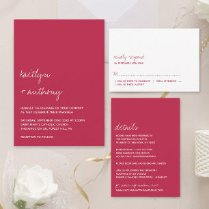 Éventail Script moderne Viva Magenta Mariage minimaliste
