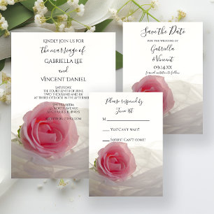 Rose rose sur blanc mariage RSVP carte de réponse